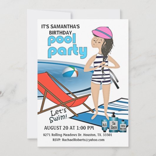 Girl's Birthday Pool Party Lassen Sie uns einladen Einladung (Vorderseite)