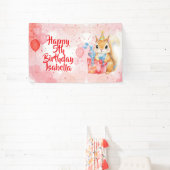 Girl's Birthday Squirrel themed Pink and Red Banner (InSitu)