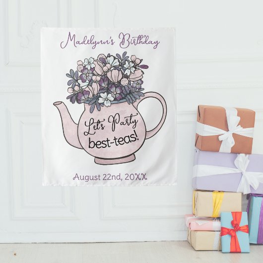 Girl's Birthday Tea Party Let's Party Wandteppich