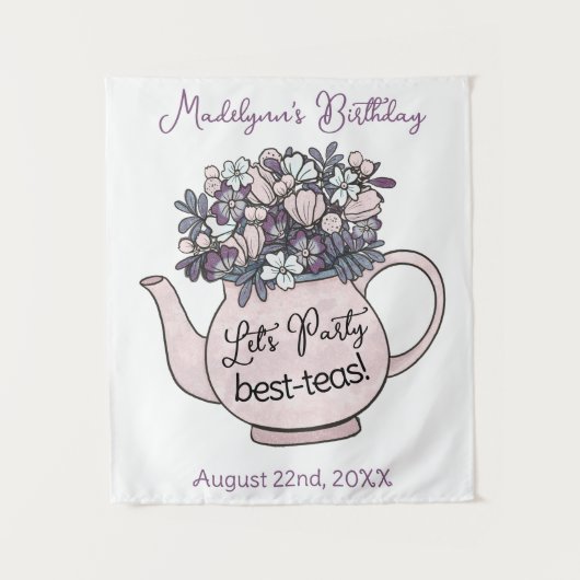 Girl's Birthday Tea Party Let's Party Wandteppich (Vorderseite)