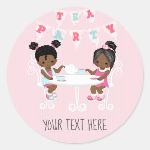 Girl's Birthday Tea Party Shabby-Chic Personalisie Runder Aufkleber