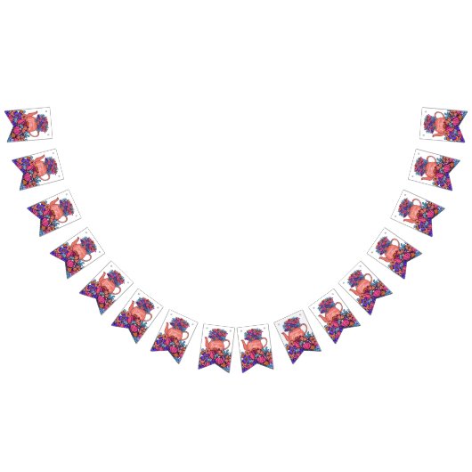 Girls Birthday Tee Party Floral Wimpelkette (Alle)