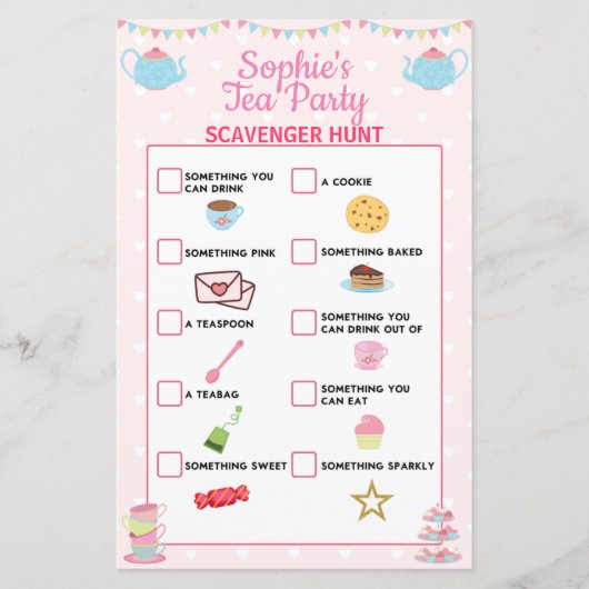 Girls Birthday Tee Party Scavenger Hunt (Vorderseite)