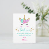 Girl's Birthday Unicorn Thema Danke Postkarte (Stehend Vorderseite)