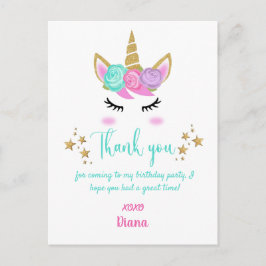 Girl's Birthday Unicorn Thema Danke Postkarte