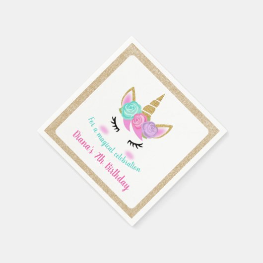 Girl's Birthday Unicorn Thema Serviette (Ecke)
