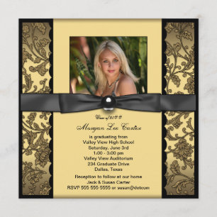 Girls Black and Gold Foto Abschluss Einladung