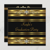 Girls Black and Gold Graduation Party Einladung (Vorne/Hinten)