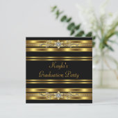 Girls Black and Gold Graduation Party Einladung (Stehend Vorderseite)