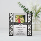 Girls Black and White Foto Abschluss Einladung (Stehend Vorderseite)