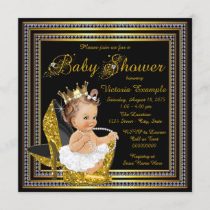 Girls Black Gold High Heel Baby Dusche Einladung