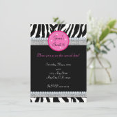 Girls Bling Sparkle Zebra Print Party Einladung (Stehend Vorderseite)