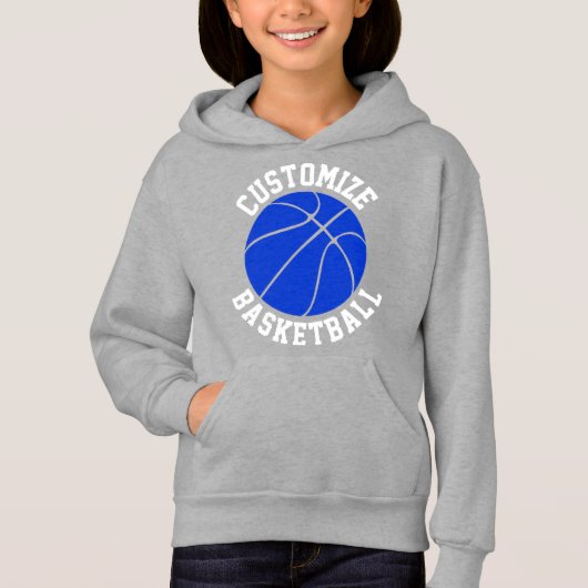 Girls Blue Basketball Custom Team Name und Nummer Hoodie (Vorderseite)