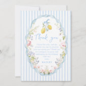 Girls Blue Bow Lemon Birthday Dankeskarte (Vorderseite)