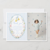 Girls Blue Bow Lemon Birthday Dankeskarte (Vorderseite)