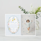 Girls Blue Bow Lemon Birthday Dankeskarte (Stehend Vorderseite)