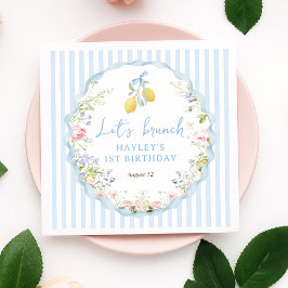 Girls Blue Bow Lemon Floral Serviette