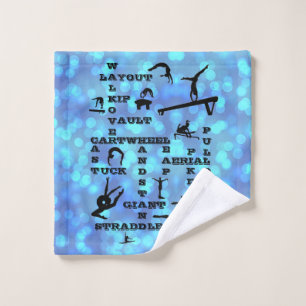 Girls Blue Gymnastics Crosswords Wash Tuch Handtuc