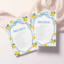 Girls Blue Lemon Amalfi 1. Geburtstag Trivia Spiel