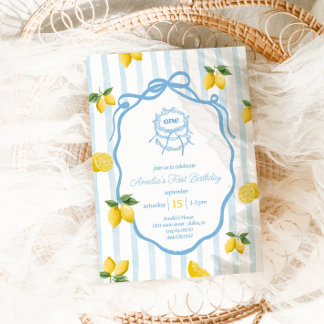 Girls Blue Lemon Amalfi Wasserfarbe 1. Geburtstag Einladung