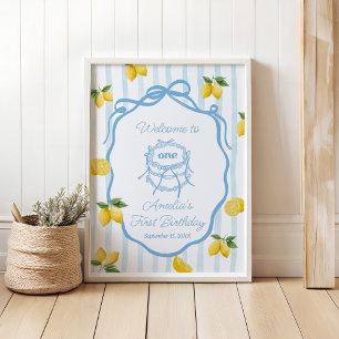 Girls Blue Lemon Amalfi Wasserfarbe 1. Geburtstag Poster