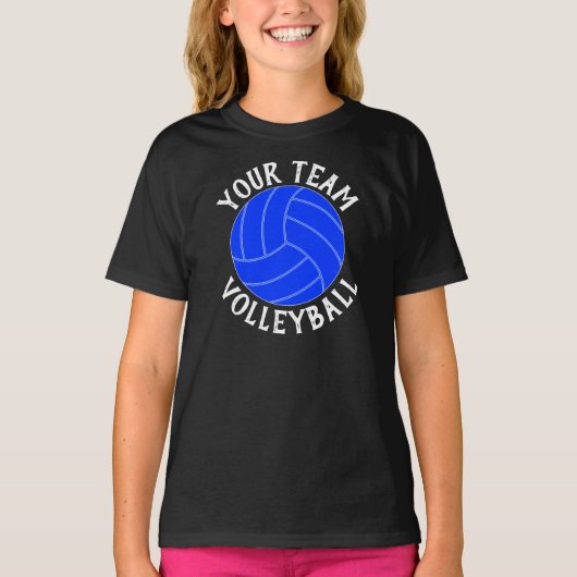 Girls Blue Volleyball Custom Team, Player & Number T-Shirt (Vorderseite)