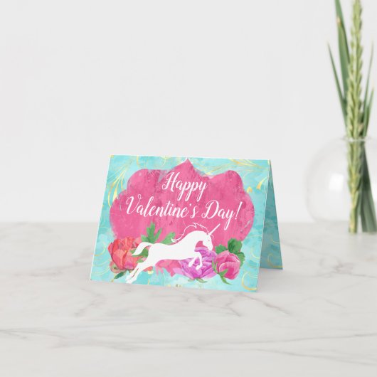Girls Blume Einhorn Valentinstag Karte (Vorderseite)