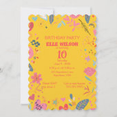 Girls Blumenrahmen 10. Geburtstagsparty Einladung (Vorderseite)