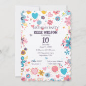 Girls Blumenrahmen 10. Geburtstagsparty Einladung (Vorderseite)