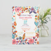 Girls Blumenrahmen 12. Geburtstagsparty Einladung (Stehend Vorderseite)