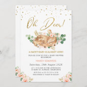 Girls Blush Floral Oh Deer Fawn Baby Dusche Einladung (Vorne/Hinten)