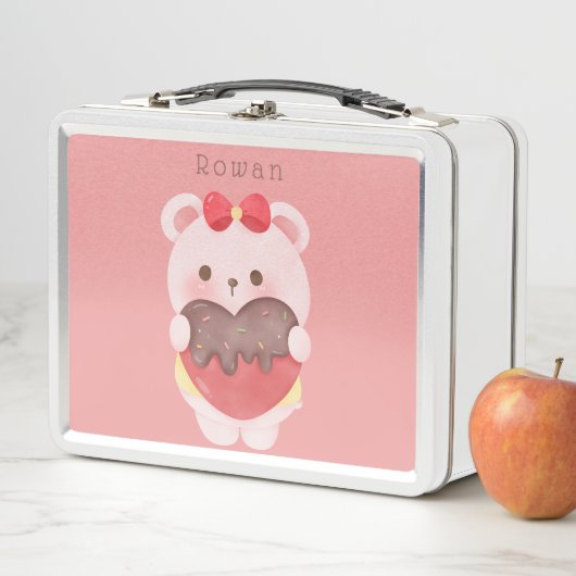 Girls Blush Pink Niedlich Teddy Bär Metall Brotdose (Beispiel)