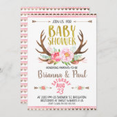 Girls Boho Floral Antlers Kinderdusche Einladung (Vorne/Hinten)