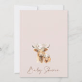 Girls Boho Floral Arch Highland Cow Baby Dusche Einladung (Rückseite)