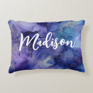 Girls Boho Lila Blue Watercolor Personalisiert Dekokissen
