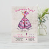 Girls Boho TeePee Einladungen zum Geburtstag (Stehend Vorderseite)