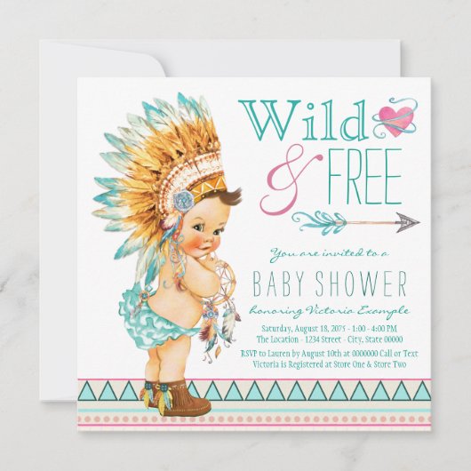Girls Boho Tribal Baby Shower Einladung (Vorderseite)