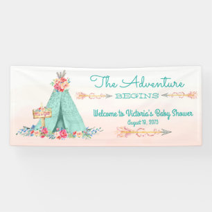 Girls Boho Tribal TeePee Baby Shower Banner
