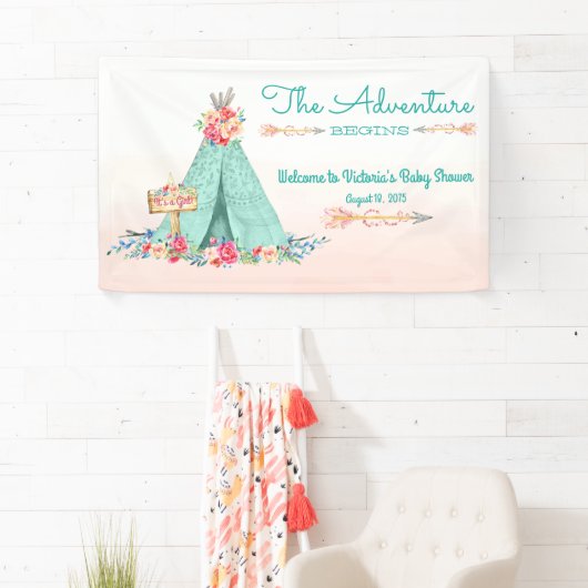 Girls Boho Tribal Teepee Babydusche Banner (Insitu)