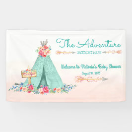 Girls Boho Tribal Teepee Babydusche Banner
