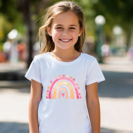 Girls Boho Wasserfarbe Regenbogen Herz in Pink T-Shirt