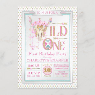 Girls Boho Wild Einladung zum ersten Geburtstag