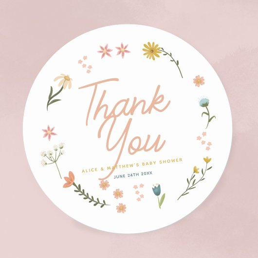 Girls Boho Wildblume Pink Baby Dusche Gefallen Runder Aufkleber