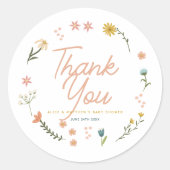 Girls Boho Wildblume Pink Baby Dusche Gefallen Runder Aufkleber (Vorderseite)