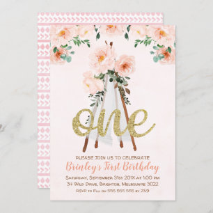 Girl's BohoTribal Teepee Erster Geburtstag Einladu Einladung