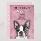Girls Boston Terrier Geburtstagsparty Einladung (Vorne/Hinten)
