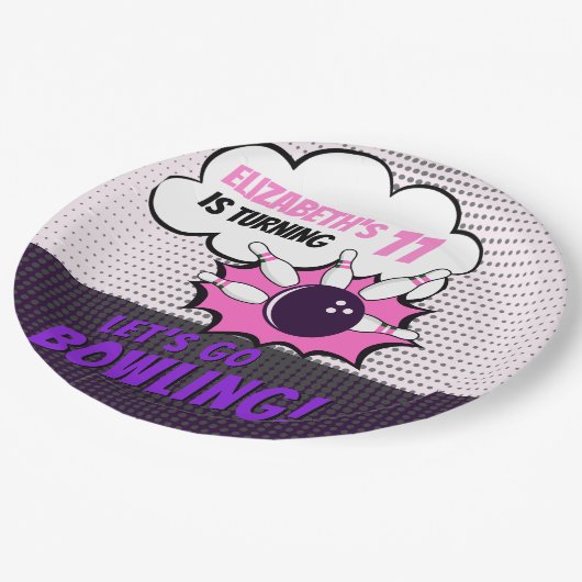 Girls' Bowling Birthday Bash Pappteller (Schrägansicht)