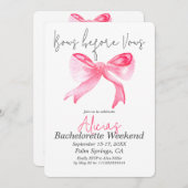 Girls Bows vor Vows Pink Junggeselinnen-Abschied Einladung (Vorne/Hinten)