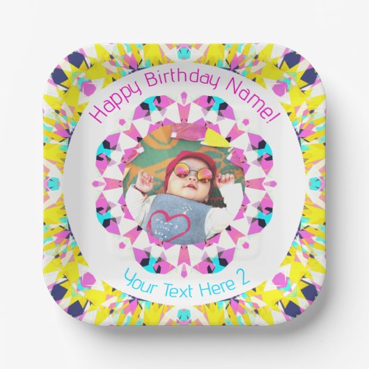 Girls Boys Happy Birthday Star Custom Age Foto Pappteller (Vorderseite)