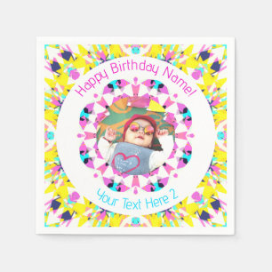 Girls Boys Happy Birthday Star Custom Age Foto Serviette